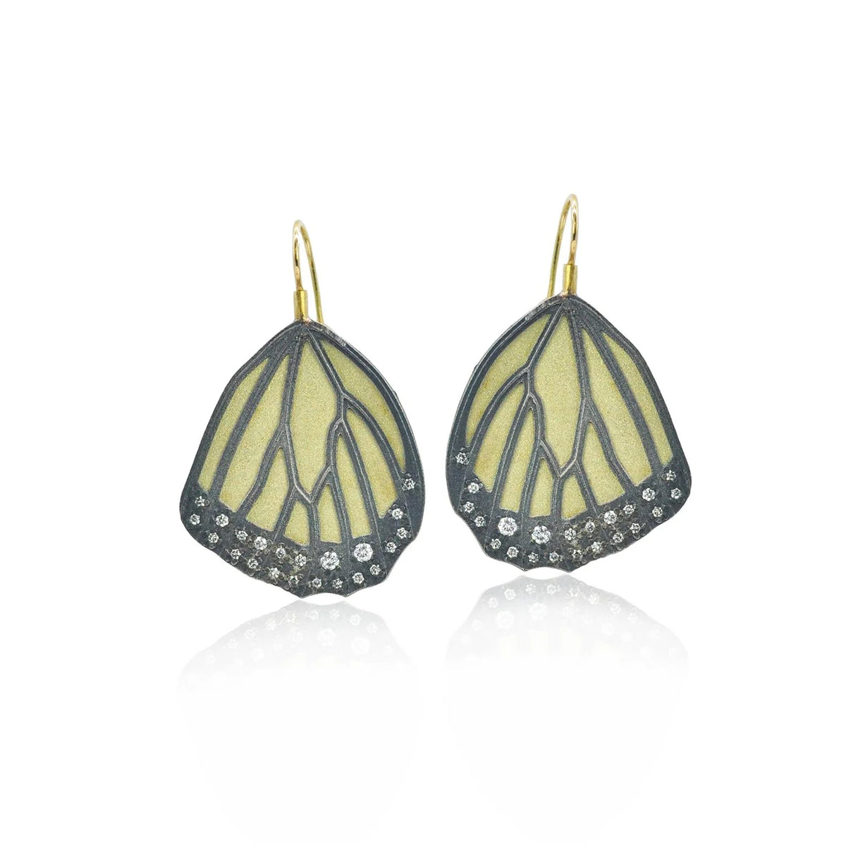 Gold & Silver Monarch Wing Earrings with Scattered Diamonds | Rebecca Myers Collection