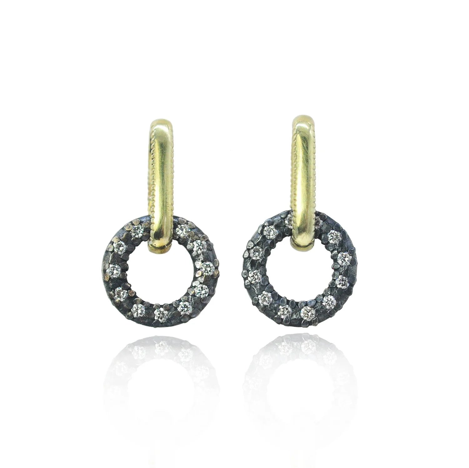 Round and Oblong Link Earrings in Gold & Oxidized Silver with Diamonds | Rebecca Myers Collection