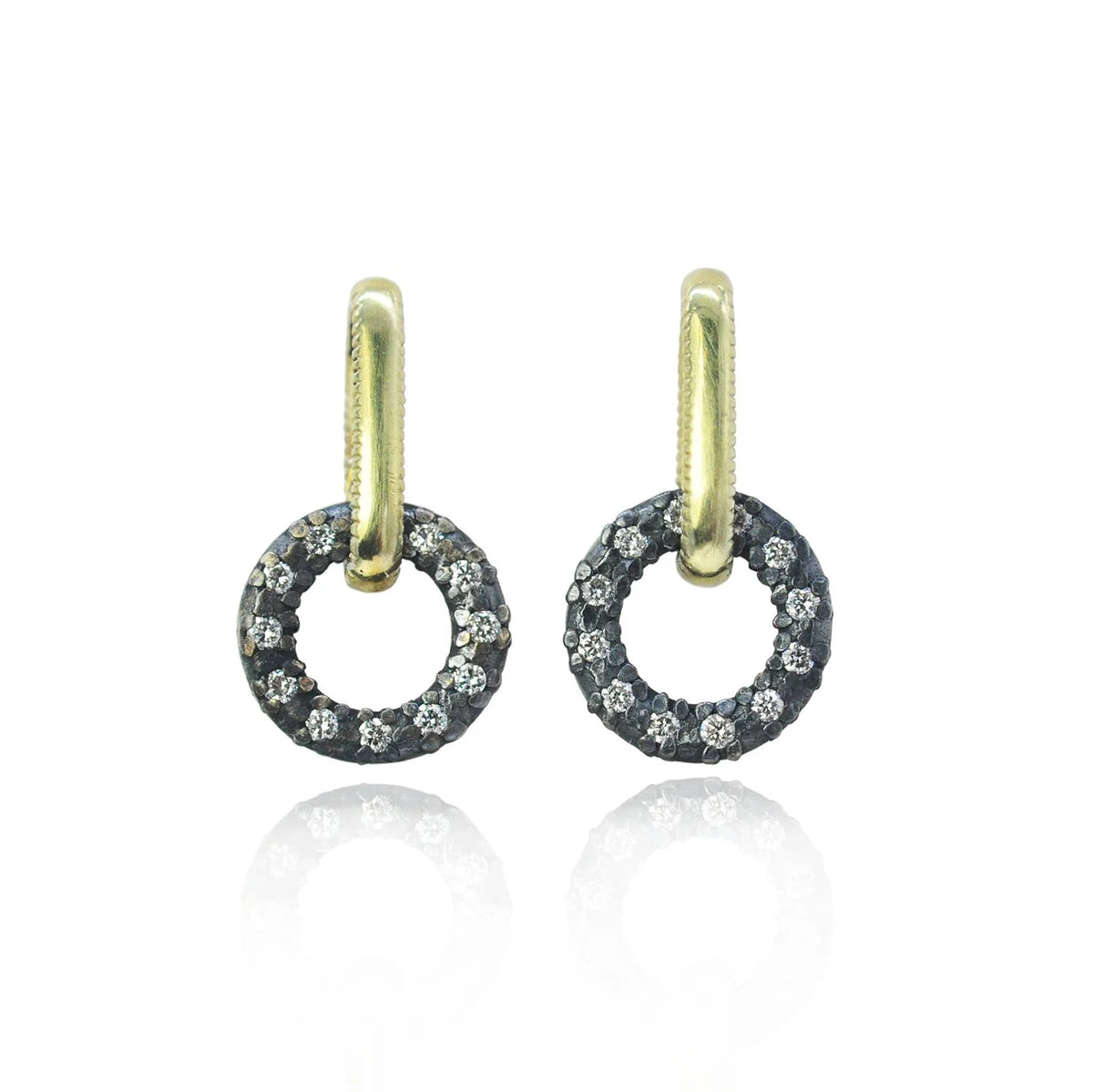 Round and Oblong Link Earrings in Gold & Oxidized Silver with Diamonds | Rebecca Myers Collection