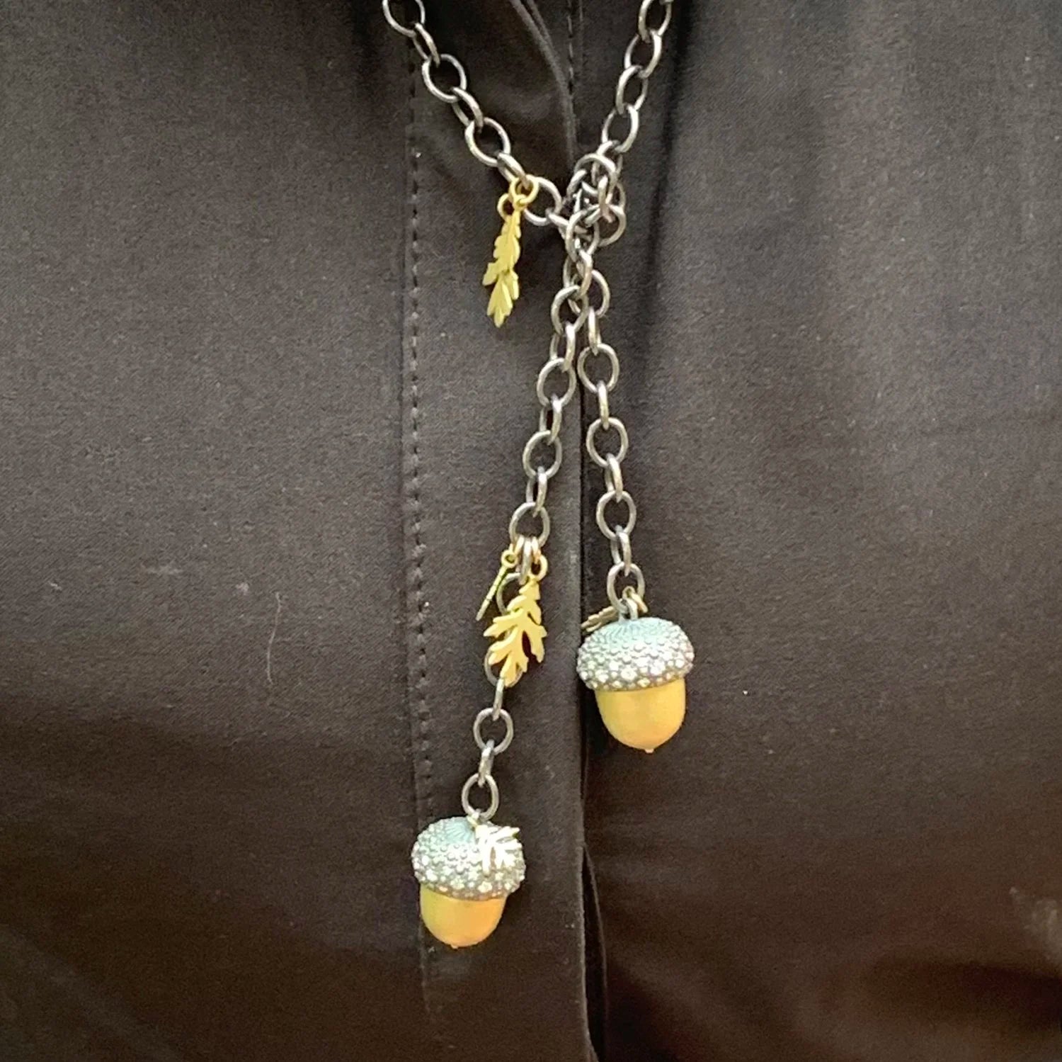 Gold,Silver, & Diamond Acorn Lariat | Rebecca Myers Collection