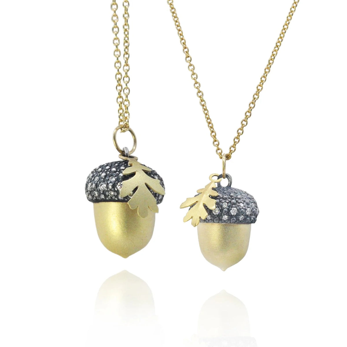 Gold, Silver, & Diamond Acorn Necklaces grouping| Rebecca Myers Collection