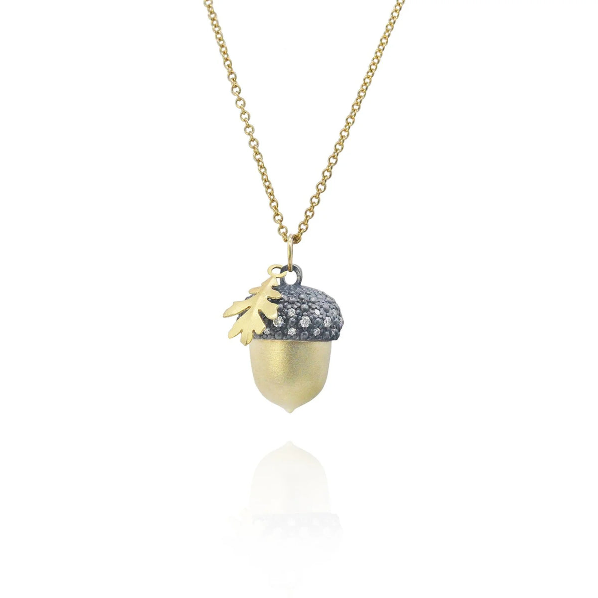 Gold, Silver, & Diamond Acorn Necklace, small on chain | Rebecca Myers Collection
