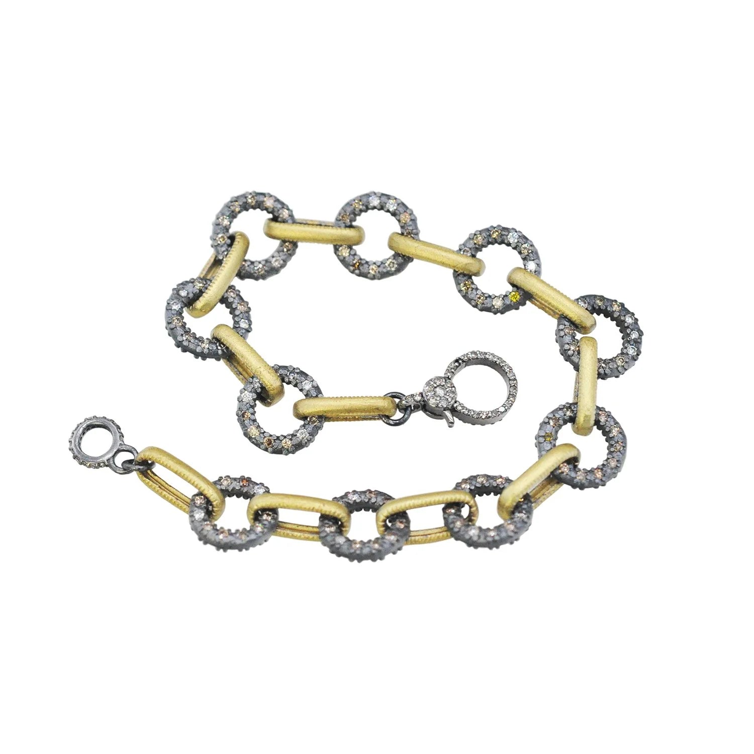 Round and Oblong Link Bracelet  in Gold & Oxidized Silver with Diamonds | Rebecca Myers Collection