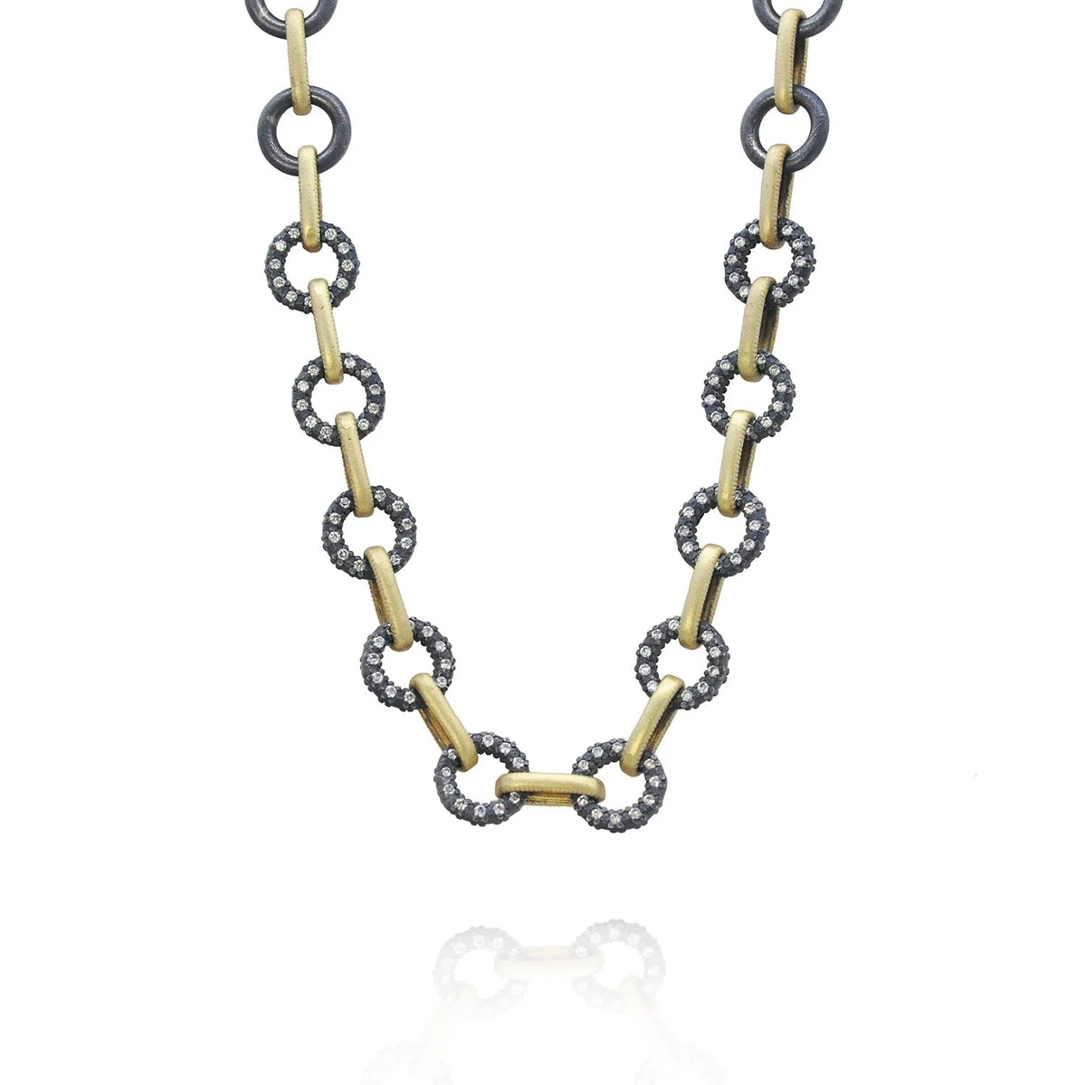 Round and Oblong Link Necklace in Gold & Oxidized Silver with Diamonds | Rebecca Myers Collection