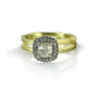 Yellow Gold Branch Rings with Cushion Cut Natural Diamond in Diamond Halo | Rebecca Myers Collection