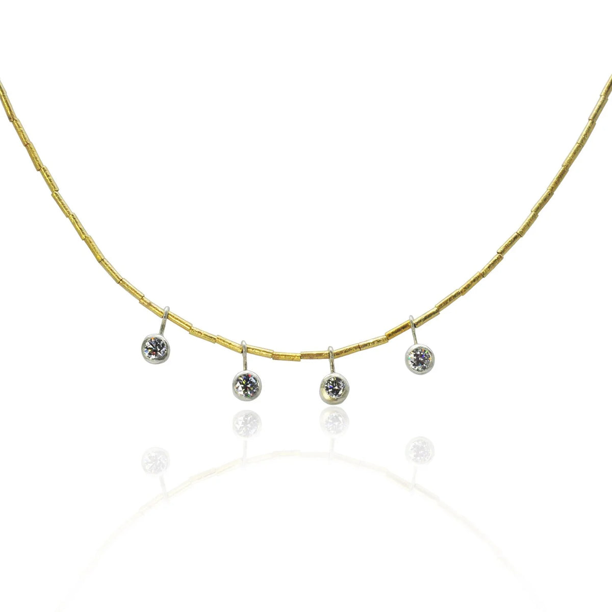 Halo Gold Tube and Bezel Set Natural and White Diamond Necklaces | Rebecca Myers Collection