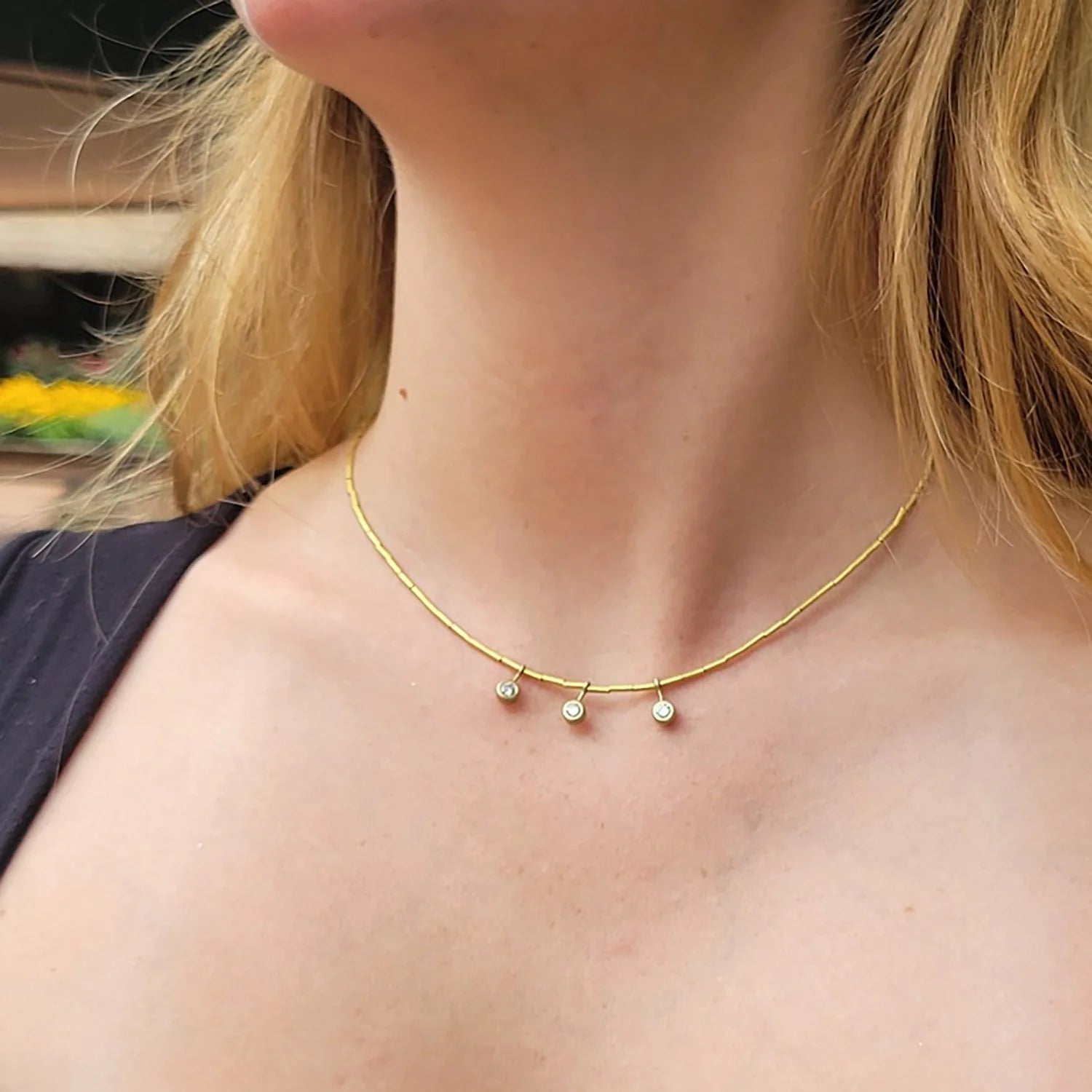 Halo Gold Tube and Bezel Set Natural and White Diamond Necklaces | Rebecca Myers Collection