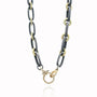 Handmade Oxidized  Silver Textured Oil Cable Chain with 14k Yellow Gold Round Links and Gold & Diamond Charm Holder Clasp | Rebecca Myers Collection