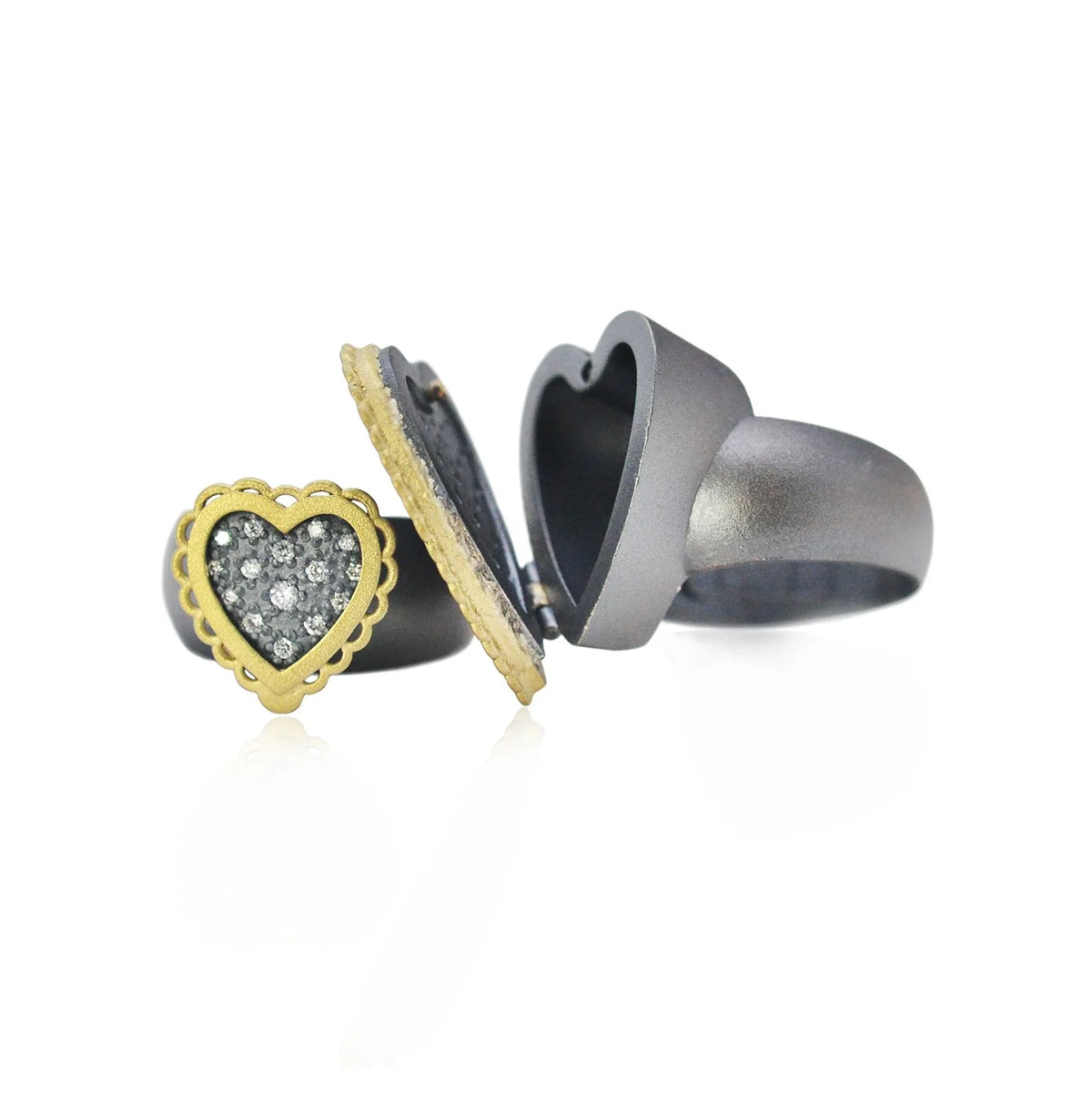 Framed Pave Diamond Heart Locket Rings | Rebecca Myers Collection