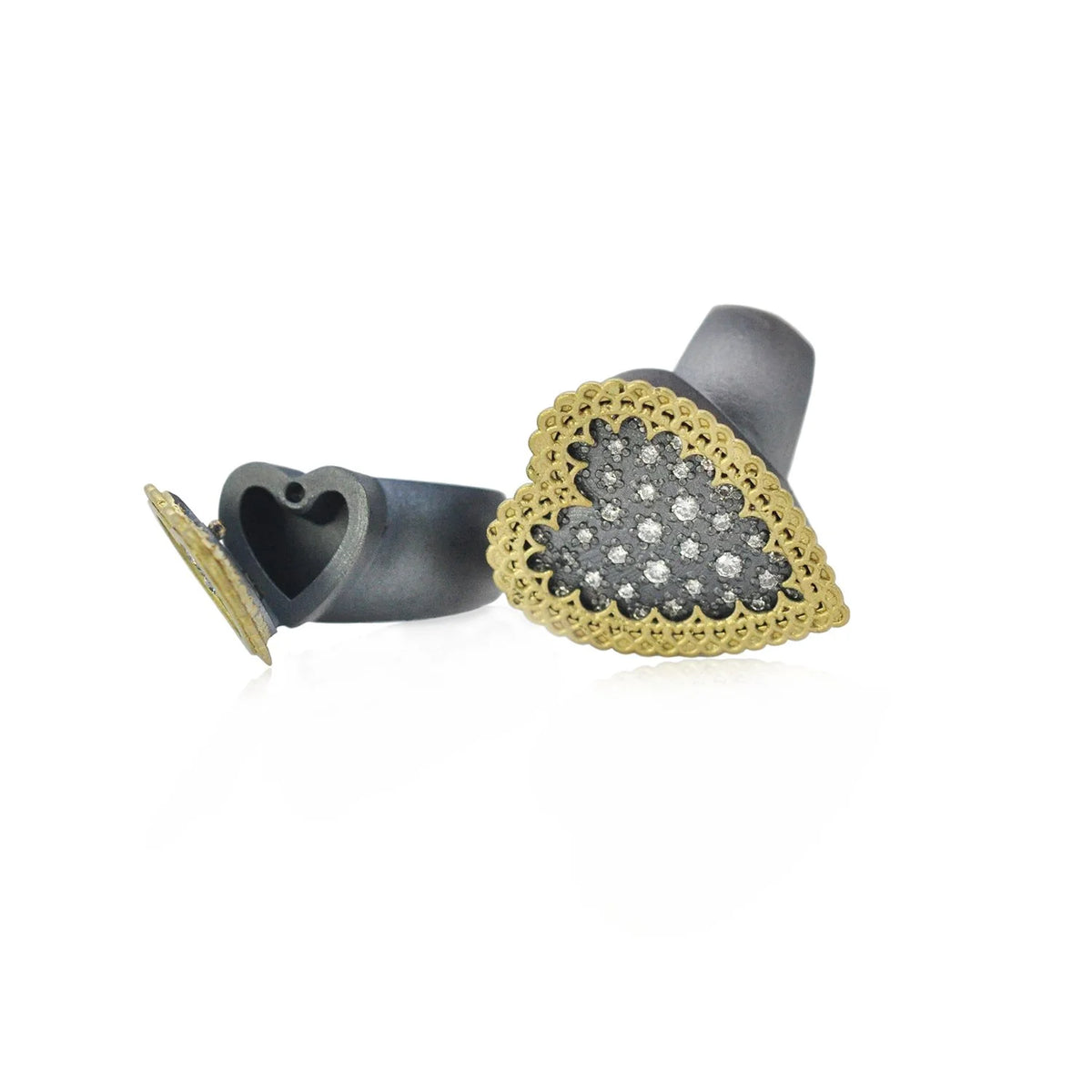 Framed Pave Diamond Heart Locket Rings | Rebecca Myers Collection
