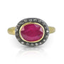 Oval Ruby Halo Ring on thin gold band | Rebecca Myers Collection