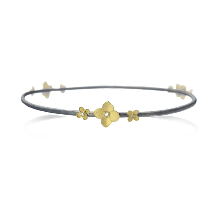 Gold, Silver & Diamond Branch Bangle with 3 large and 6 small hydrangeas | Rebecca Myers Collection