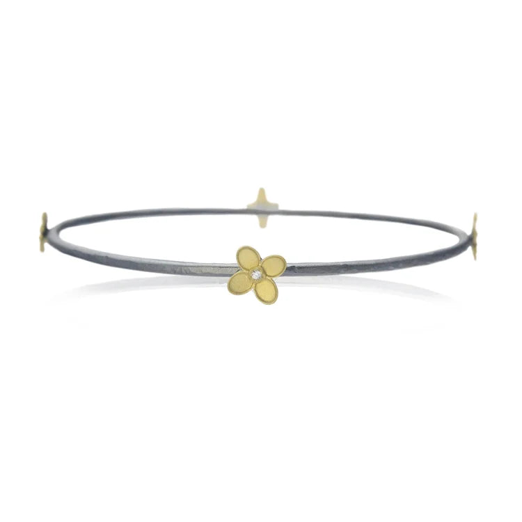 Gold, Silver & Diamond Branch Bangle with 4 large hydrangeas | Rebecca Myers Collection