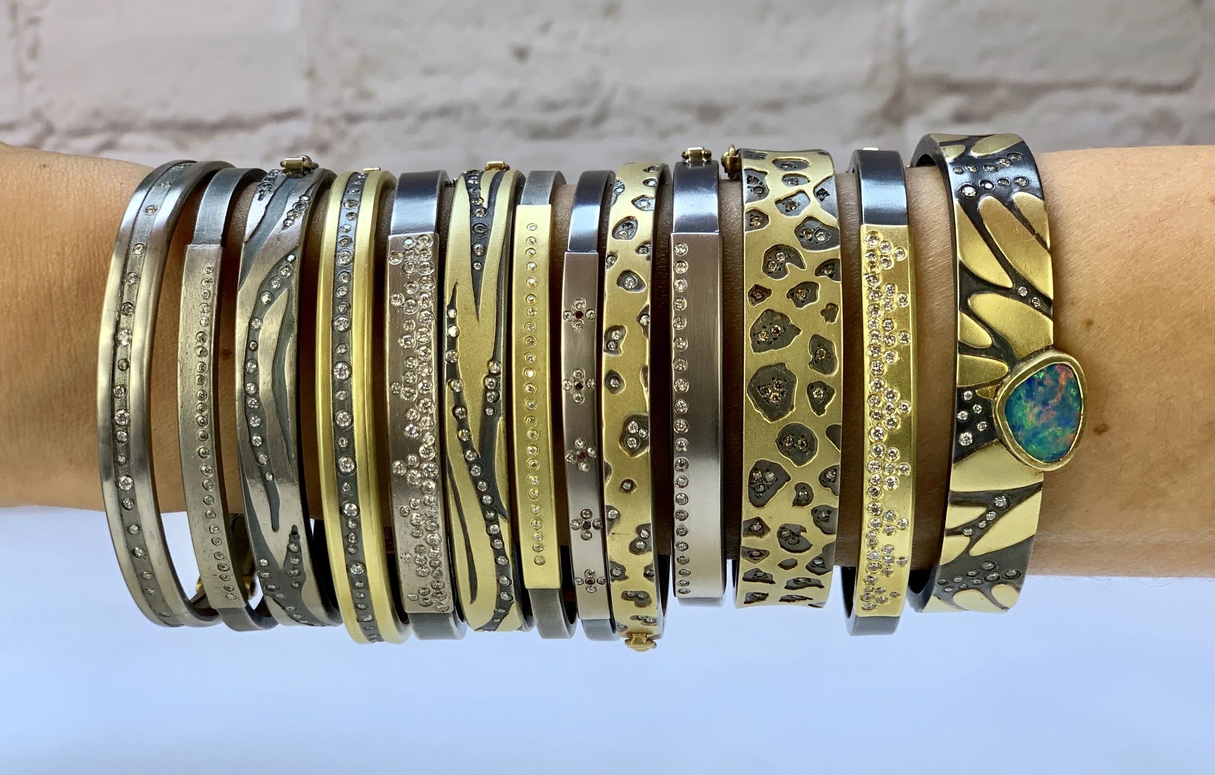Starry Night Hinged Gold and Silver Bracelet with Diamonds | Rebecca Myers Collection