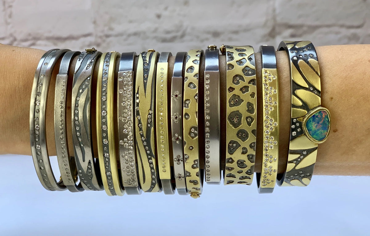 Starry Night Hinged Gold and Silver Bracelet with Diamonds | Rebecca Myers Collection