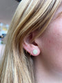 Small Gold Pave Disc Earrings on white female model with blonde hair | Rebecca Myers Collection