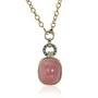 Cushion Cut Rose Quartz Pendant with Oxidized Silver Halo Topper & Hydrangea on chain | Rebecca Myers Collection