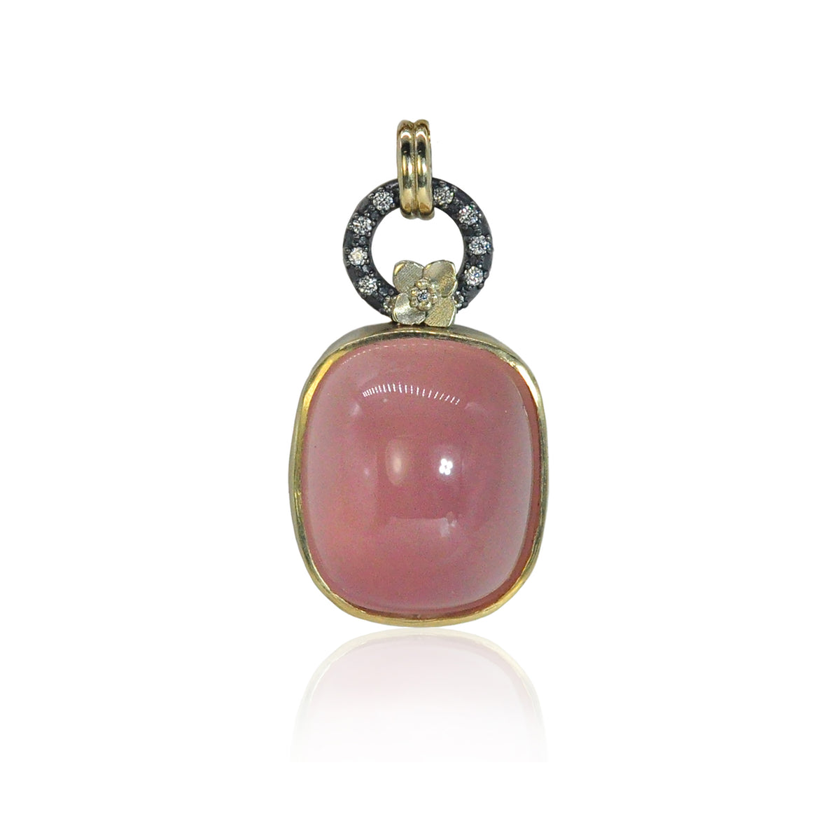 Cushion Cut Rose Quartz Pendant with Oxidized Silver Halo Topper & Hydrangea | Rebecca Myers Collection