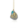 Gold & Silver Monarch Wing Pendant  with Scattered Diamonds and Boulder Opal Charm | Rebecca Myers Collection