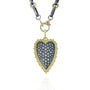Large Framed Pave Diamond Heart Locket on Handmade Oxi Silver & 14k Yellow Gold Chain with Gold & Diamond Charm Holder Clasp | Rebecca Myers Collection