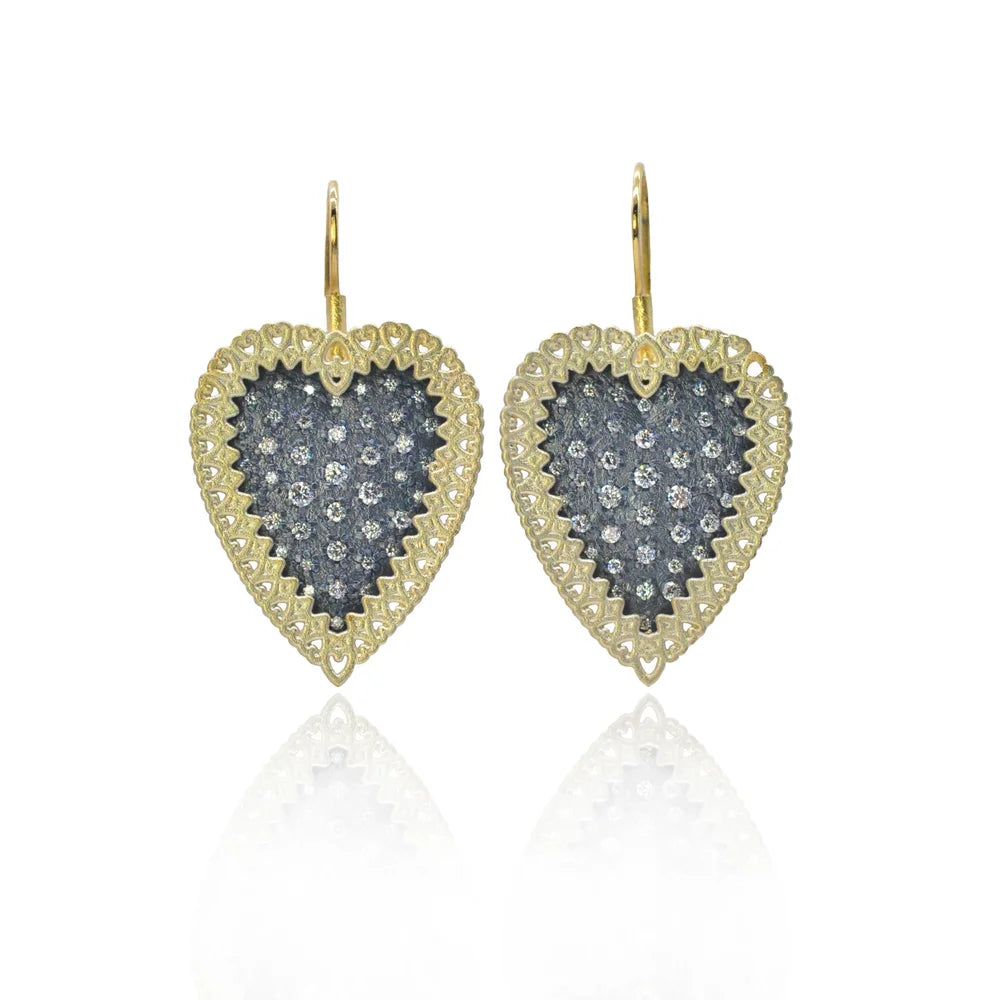 Large Framed Pave Diamond Heart Earrings | Rebecca Myers Collection