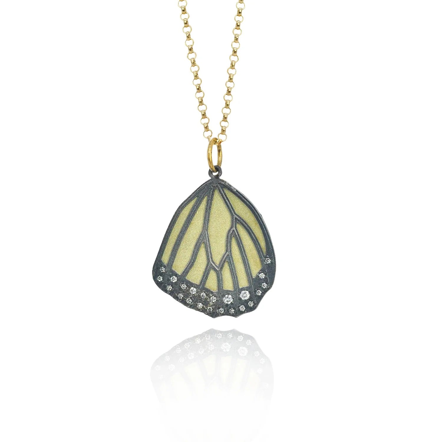 Gold & Silver Monarch Butterfly Wing Pendants with Scattered Diamonds | Rebecca Myers Collection