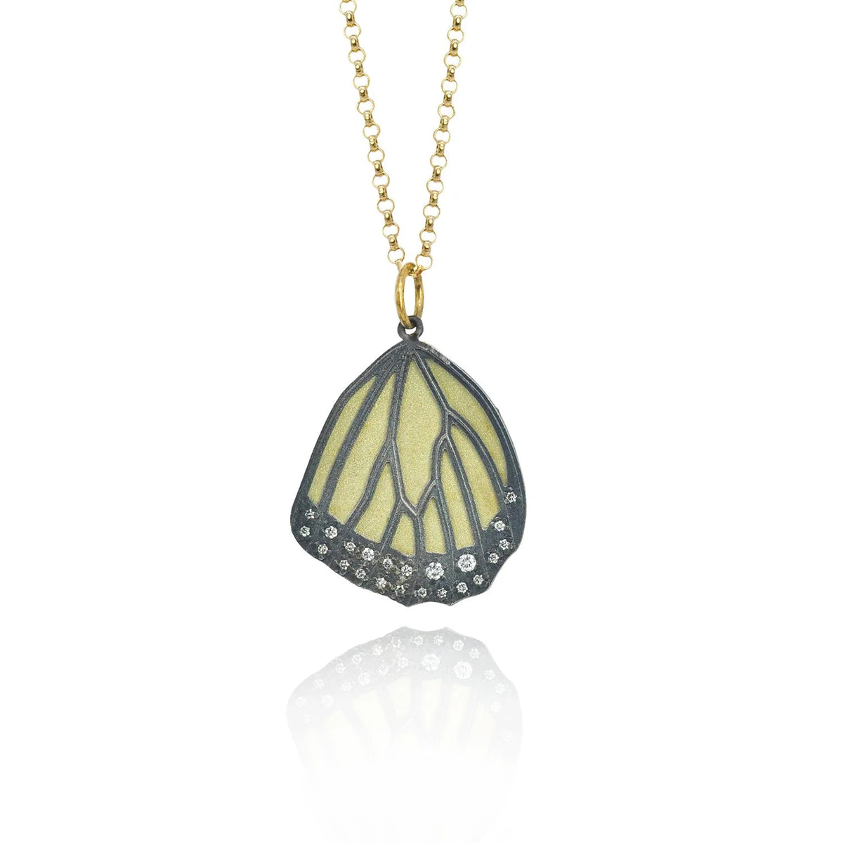 Gold & Silver Monarch Butterfly Wing Pendants with Scattered Diamonds | Rebecca Myers Collection