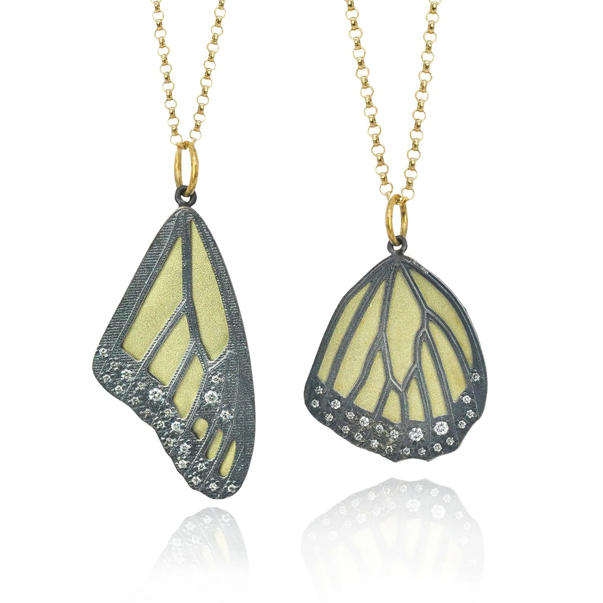 Gold & Silver Monarch Butterfly Wing Pendants with Scattered Diamonds | Rebecca Myers Collection