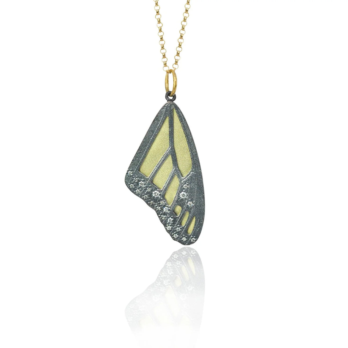 Gold & Silver Monarch Butterfly Wing Pendant with Scattered Diamonds | Rebecca Myers Collection