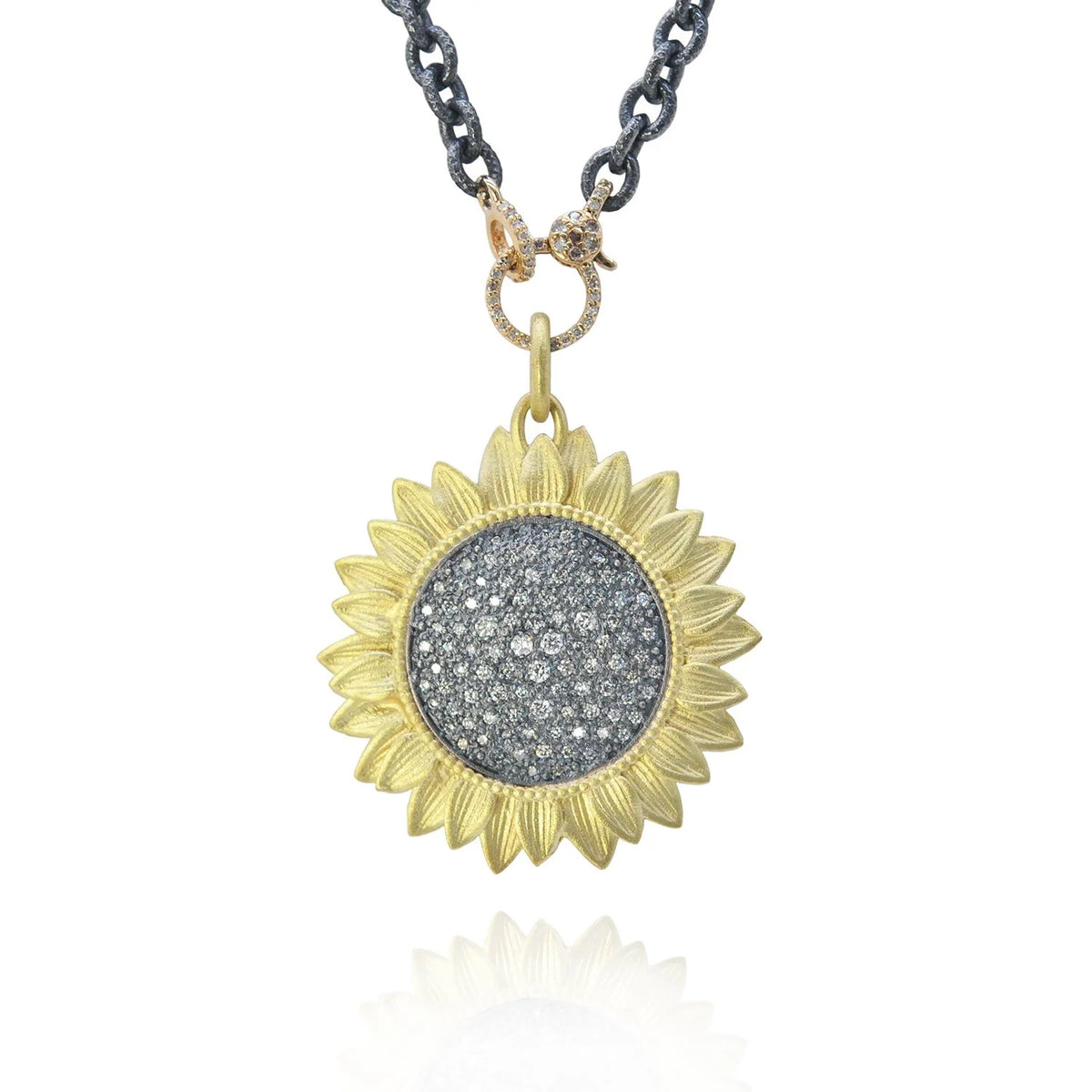 Large Pave Diamond Sunflower Necklace with Charm Holder Clasp | Rebecca Myers Collection