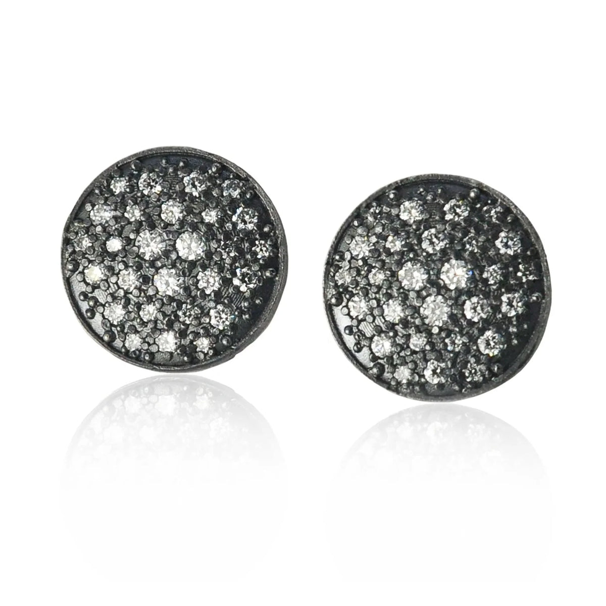 Large Oxidized Silver Pave Disc Earrings | Rebecca Myers Collection