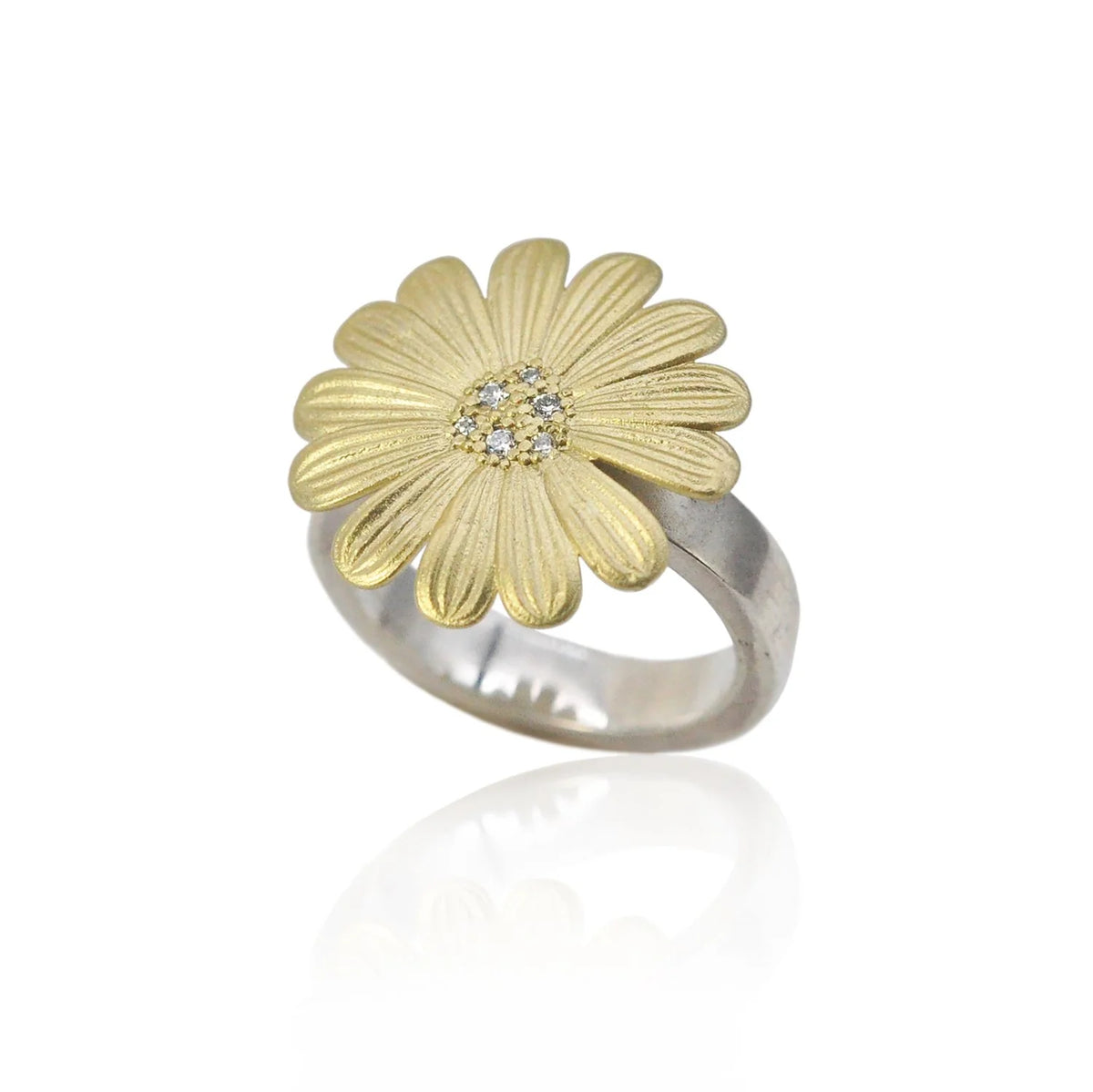 Large Shasta Daisy Ring on flat wide band | Rebecca Myers Collection