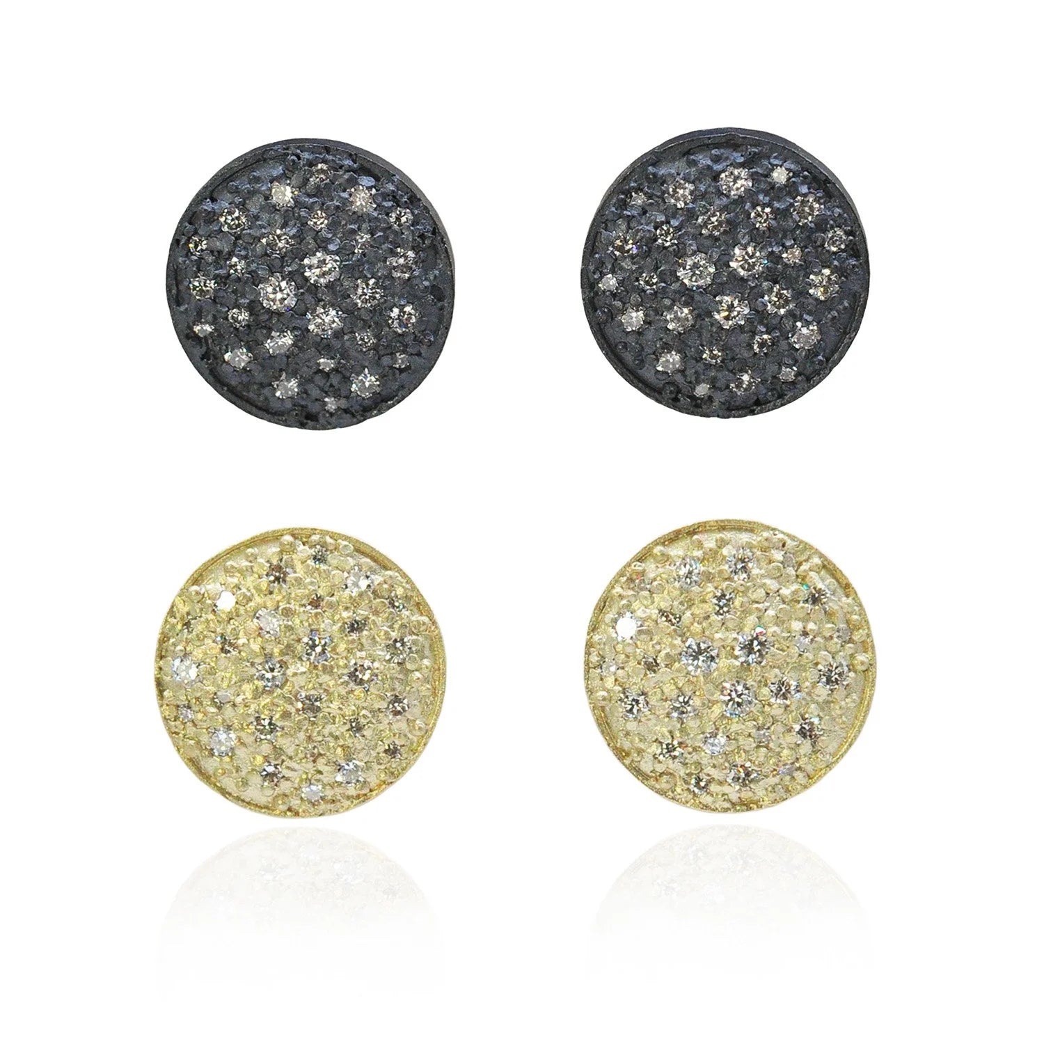 Gold or Oxidized Silver Pave Disc Earrings | Rebecca Myers Collection