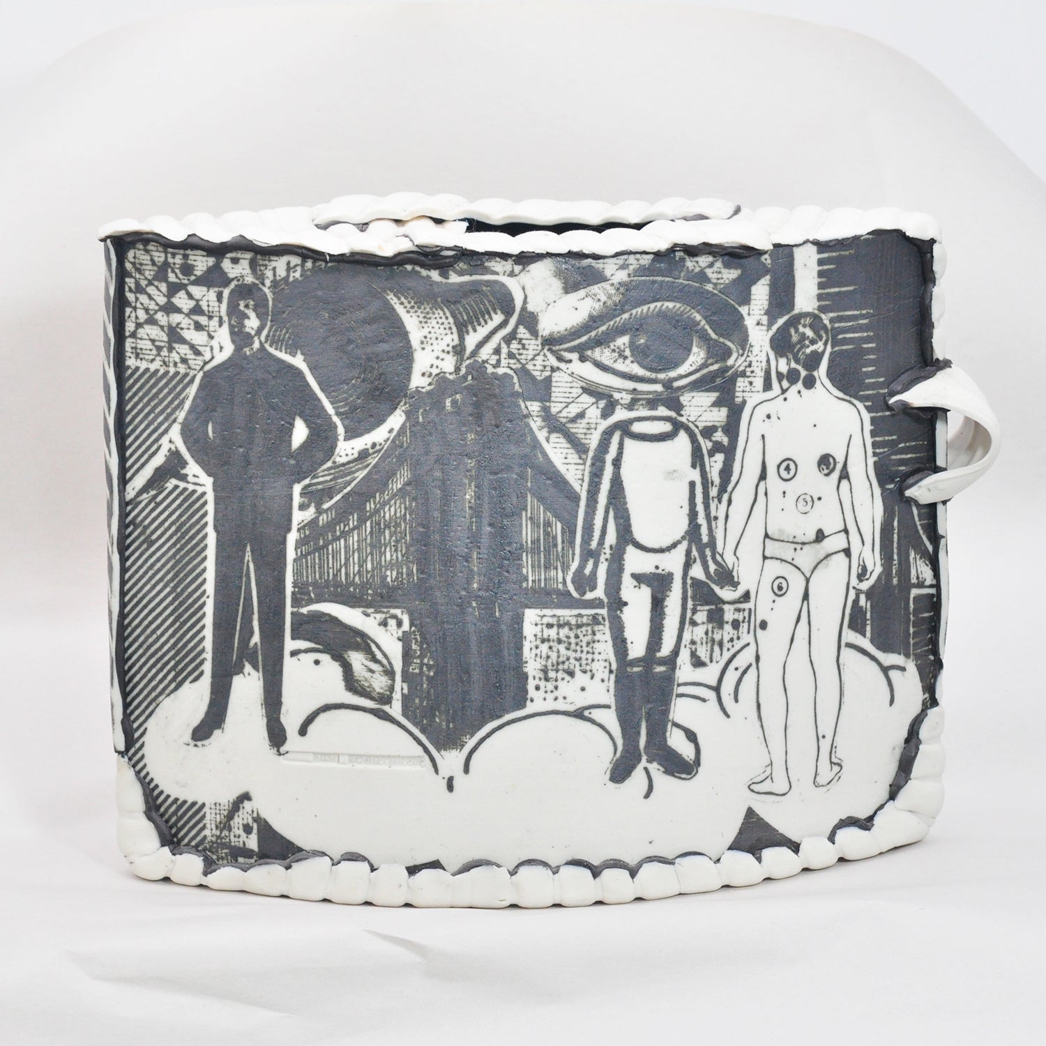 Black & White Graphic Porcelain Vase by Mimi Logothetis back view | Rebecca Myers Collection