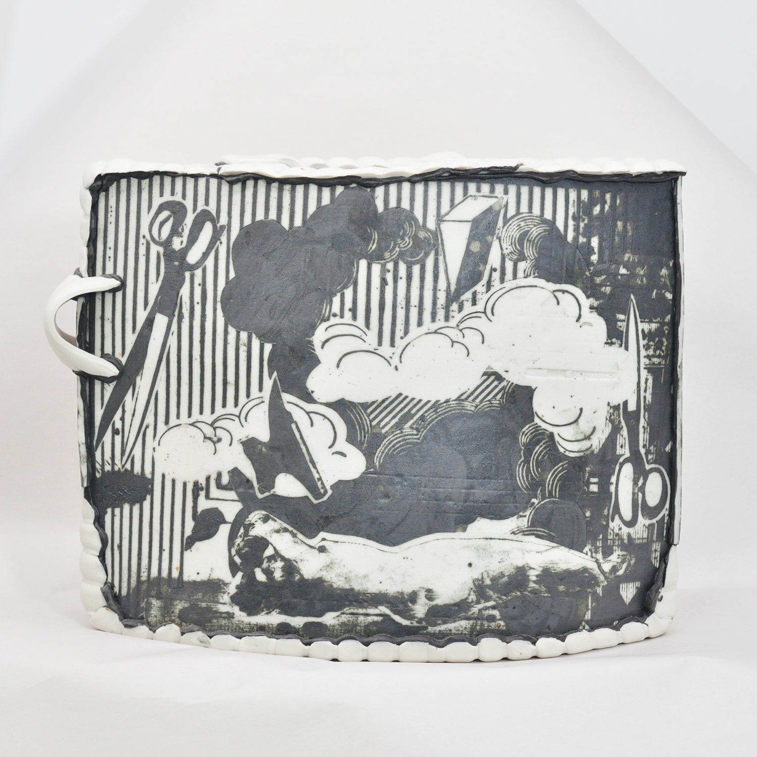 Black & White Graphic Porcelain Vase by Mimi Logothetis front view | Rebecca Myers Collection