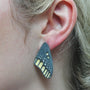 Maryland Checkerspot Butterfly Earrings on white female model | Rebecca Myers Collection