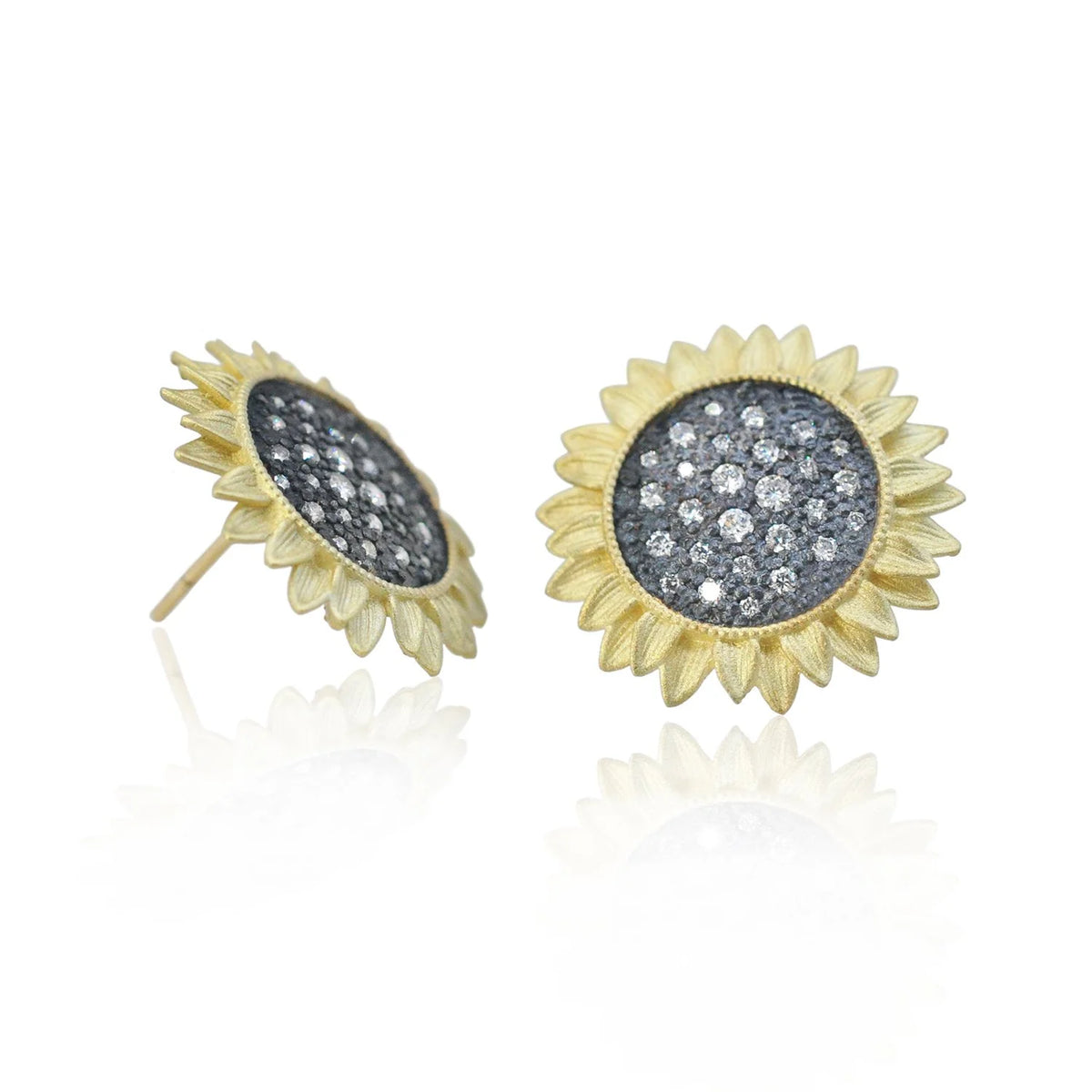 Medium Pave Diamond Sunflower Post Earrings | Rebecca Myers Collection