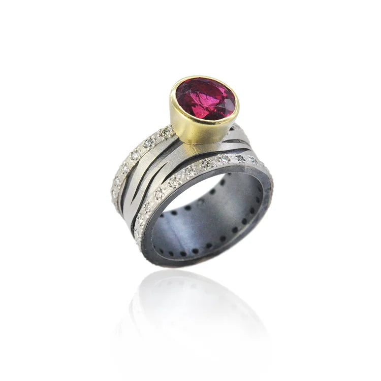 Zebra Print Ring with Pink Tourmaline | Rebecca Myers Collection
