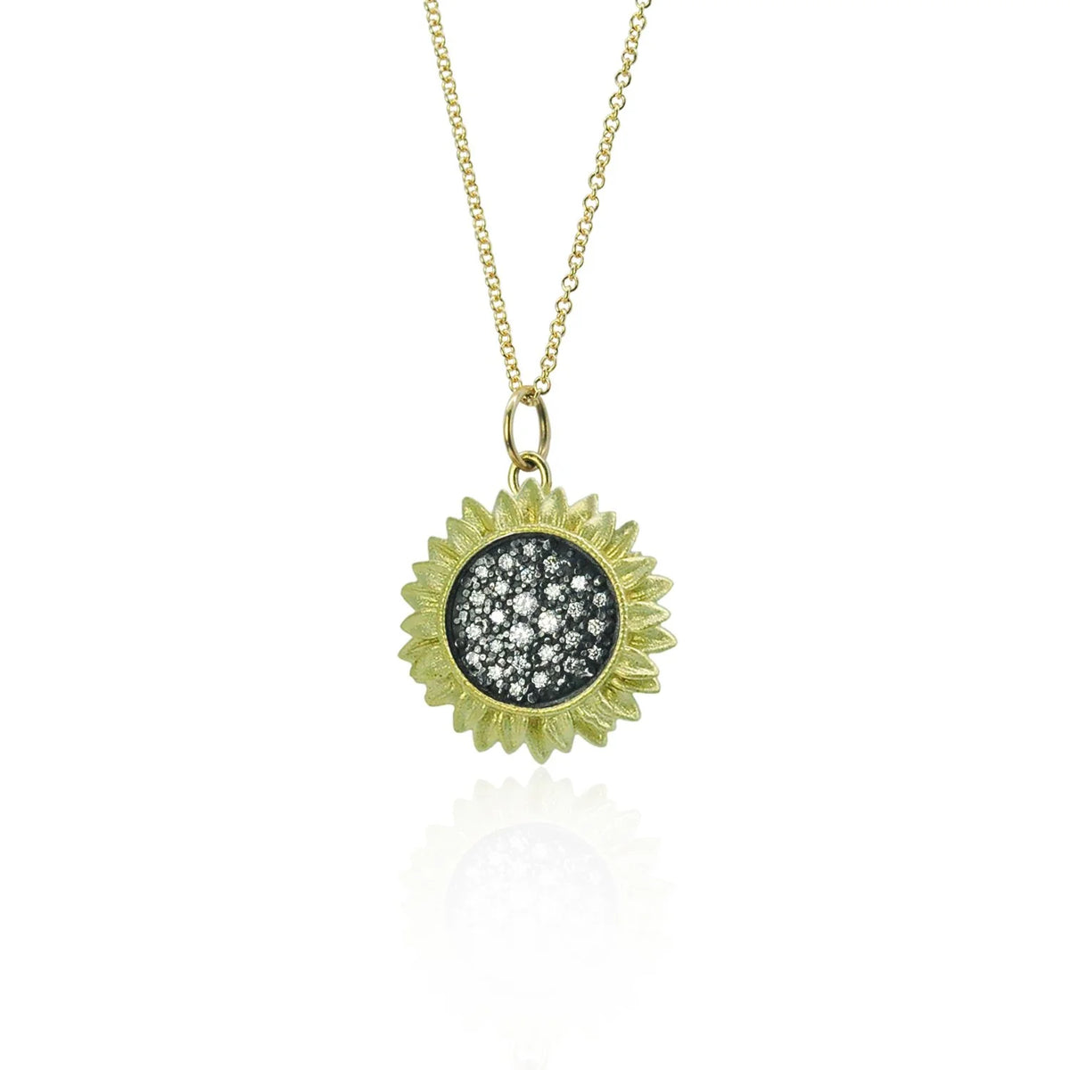 Medium Pave Diamond Sunflower Necklace | Rebecca Myers Collection