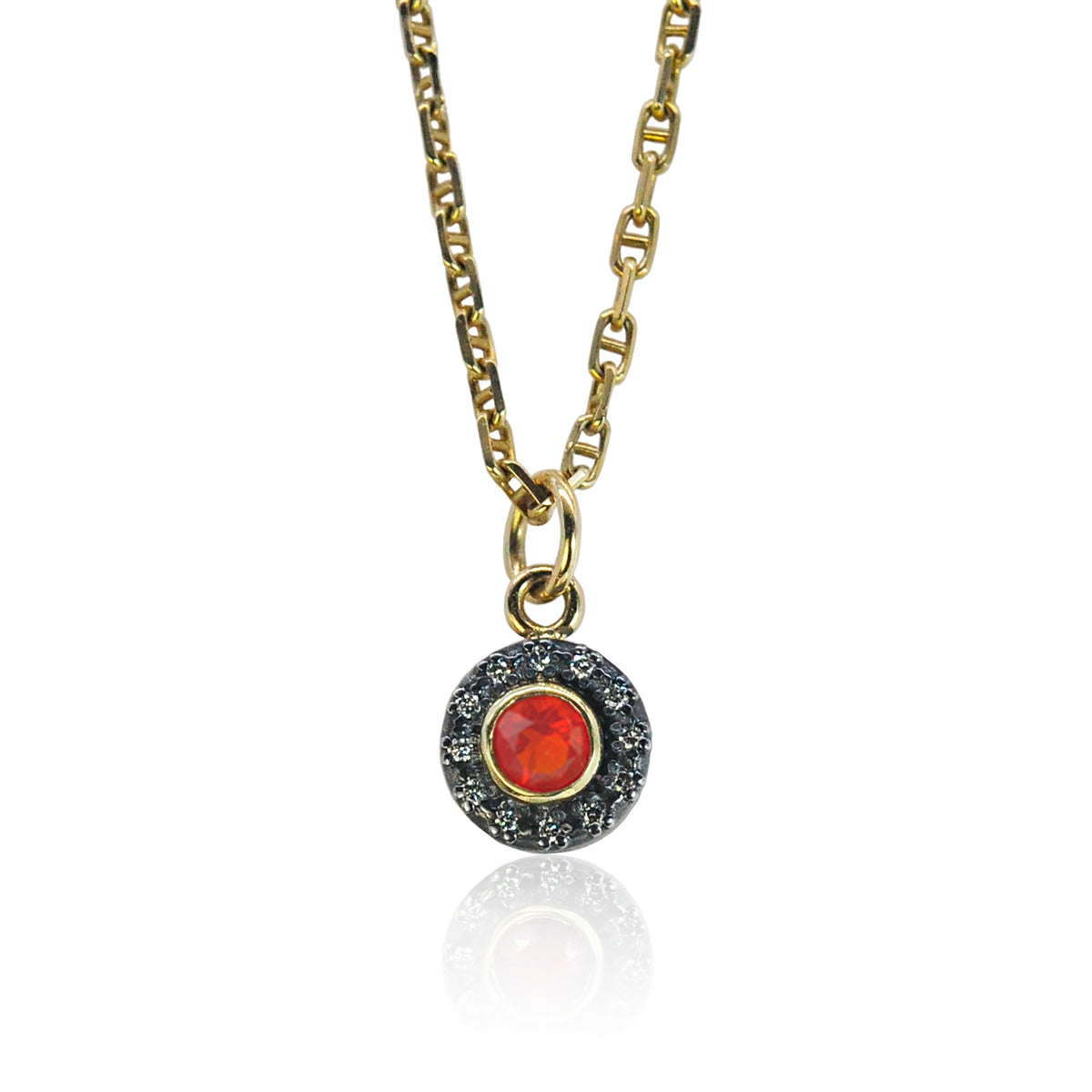 Mexican Fire Opal Halo Charm on Mariner Chain| Rebecca Myers Collection