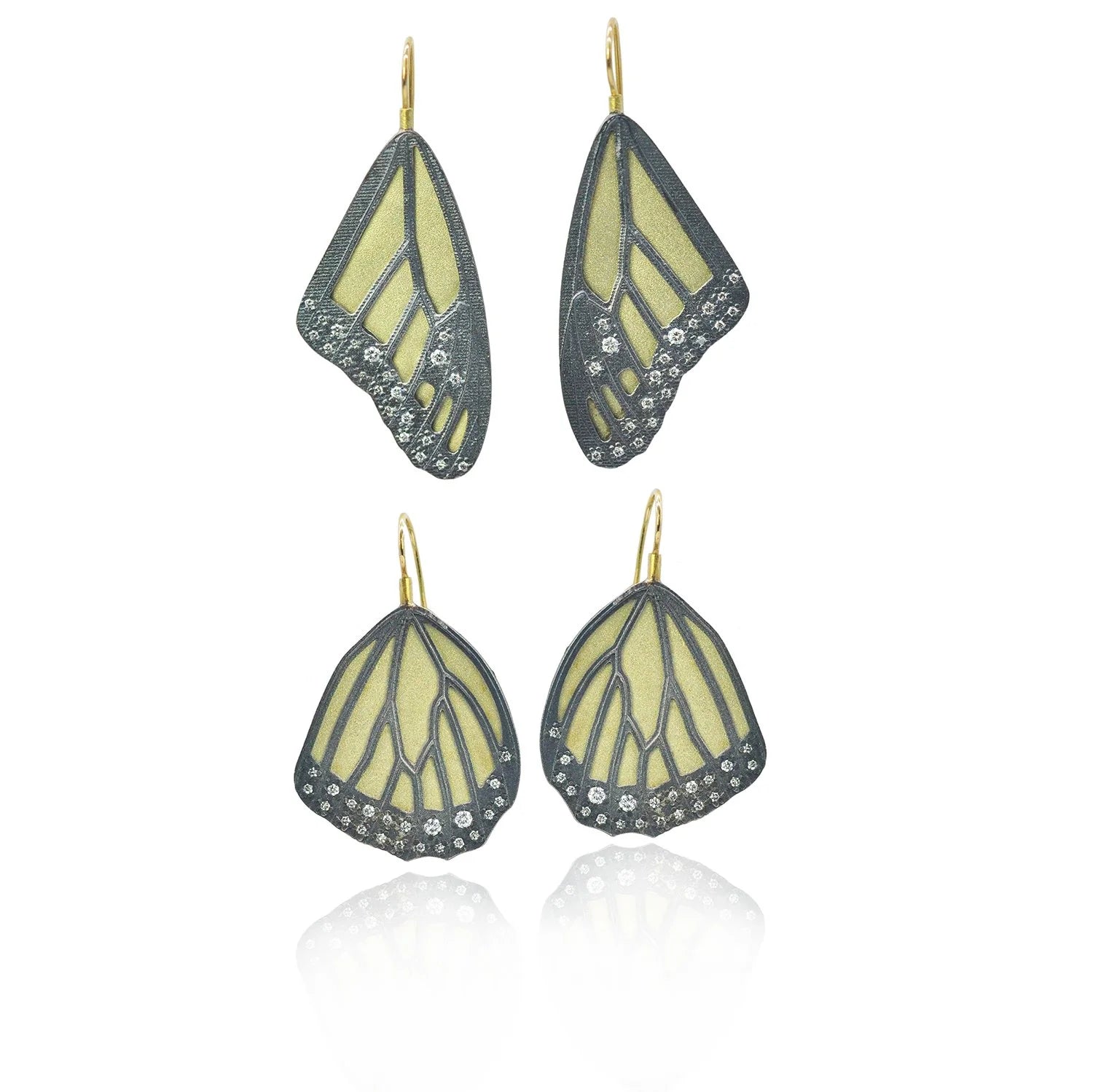 Gold & Silver Monarch Wing Earrings with Scattered Diamonds | Rebecca Myers Collection