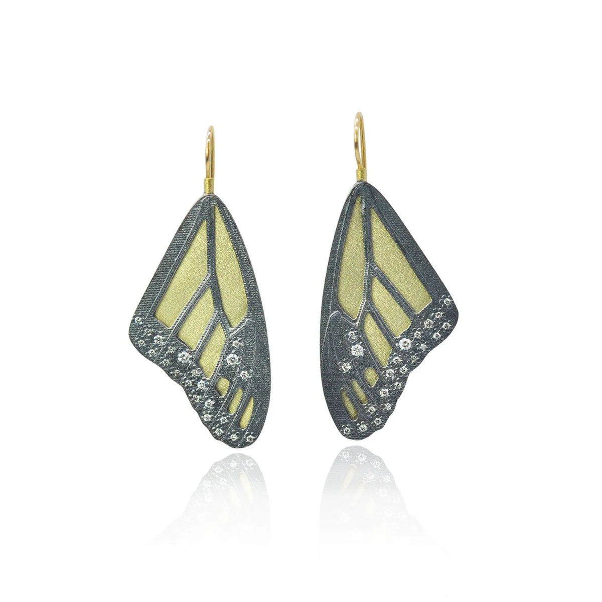 Gold & Silver Monarch Wing Earrings with Scattered Diamonds | Rebecca Myers Collection