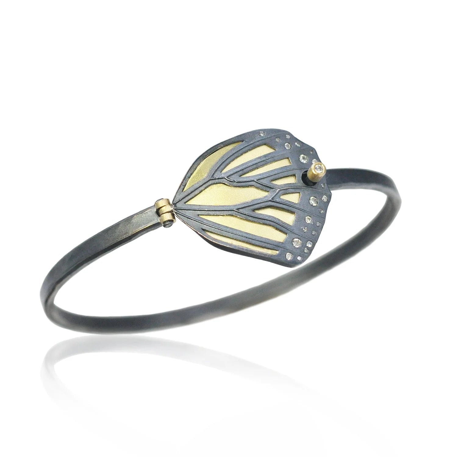 Gold & Silver Monarch Butterfly Wing Bracelet with Scattered Diamonds | Rebecca Myers Collection