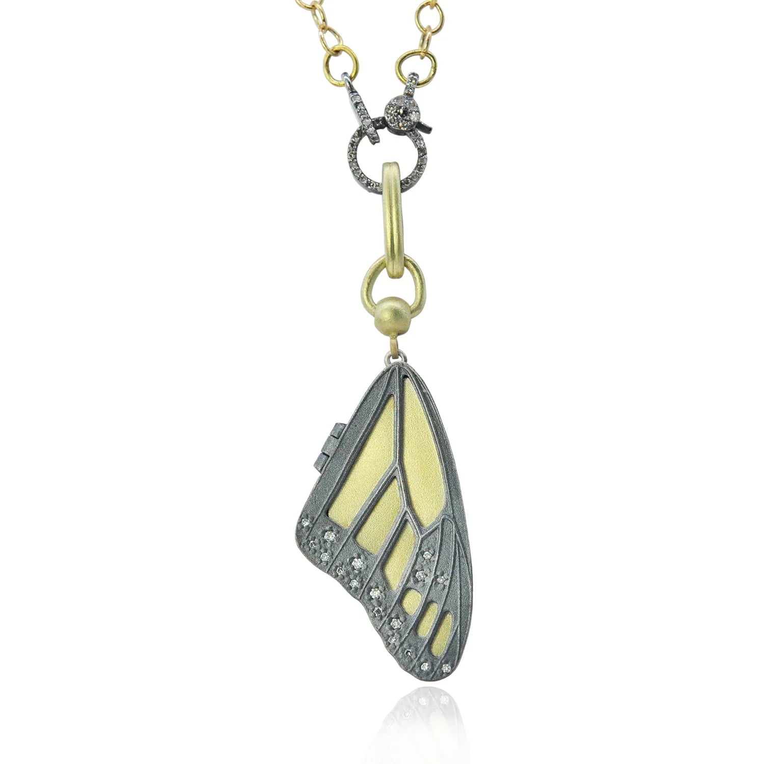 Gold & Silver Monarch Butterfly  Wing Locket with Scattered Diamonds | Rebecca Myers Collection