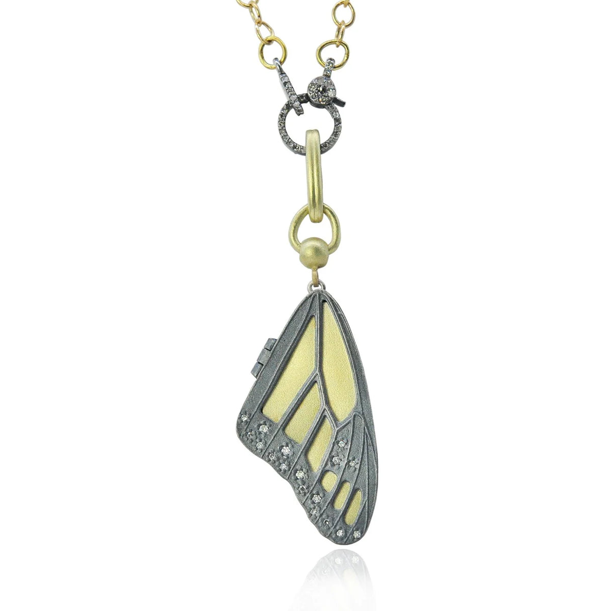 Gold & Silver Monarch Butterfly  Wing Locket with Scattered Diamonds | Rebecca Myers Collection