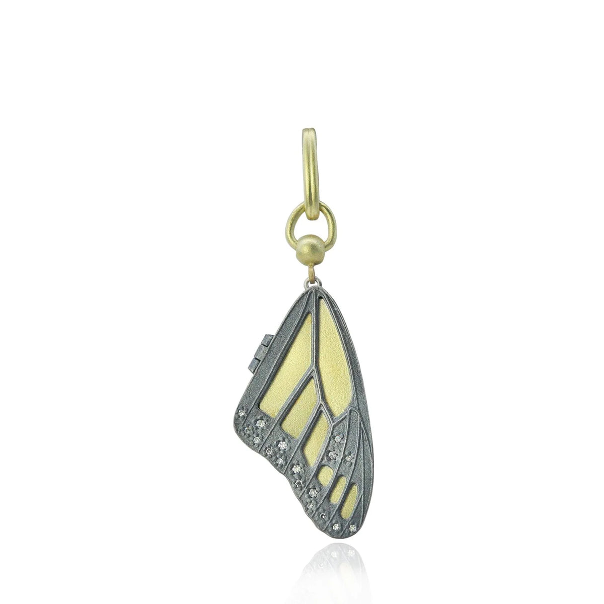 Gold & Silver Monarch Butterfly  Wing Locket with Scattered Diamonds | Rebecca Myers Collection