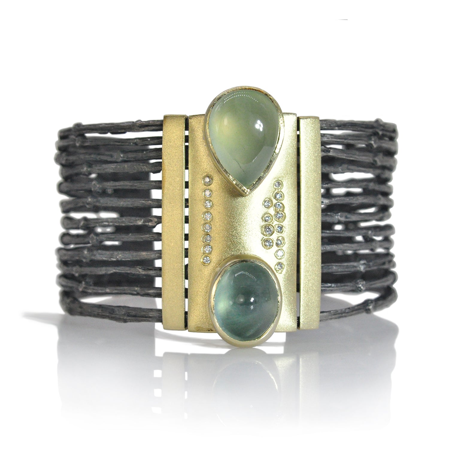 Multi Branch Cuff with Prehnites & Diamonds | Rebecca Myers Collection