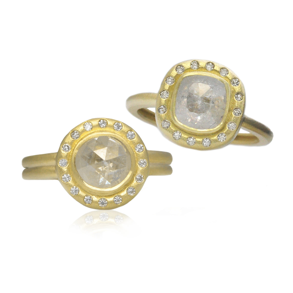Light Gray Natural Diamond Halo Rings | Rebecca Myers Collection