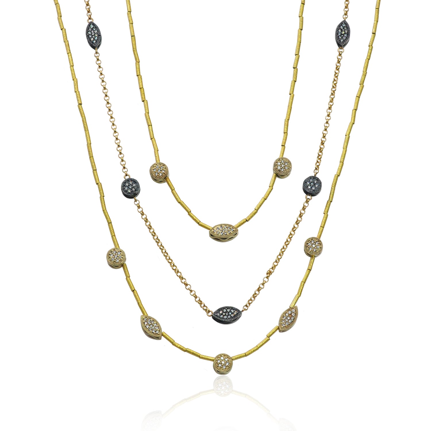 Three Gold & Oxidized Silver Handmade Diamond Bead Necklaces | Rebecca Myers Collection