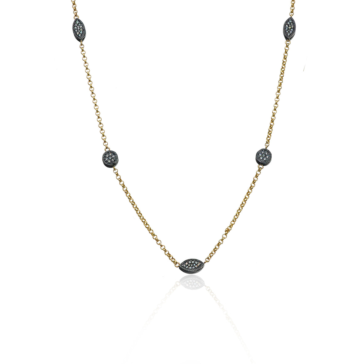 Gold & Oxidized Silver Handmade Diamond Five Bead Necklace | Rebecca Myers Collection